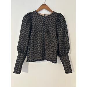 Samsoe Samsoe Pimo Blouse Black Floral Nude Overlay Bubble Long Sleeves EUC S